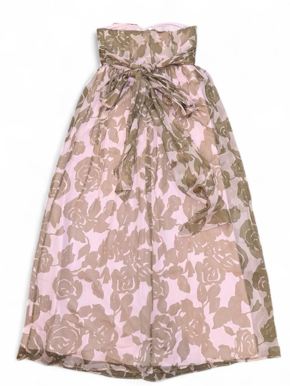 J. Crew Rose Tan 100% Silk Chiffon Long Maxi Dress Sweetheart Neck Gown Size 4